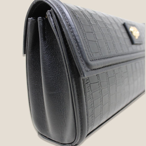 90 Feet Kaya Clutch Bag in Premium Genuine Leather (Black)